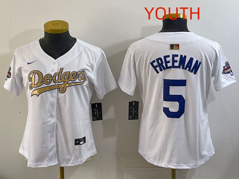 Youth Los Angeles Dodgers #5 Freeman White Champion edition Nike MLB Jersey style 001->youth mlb jersey->Youth Jersey